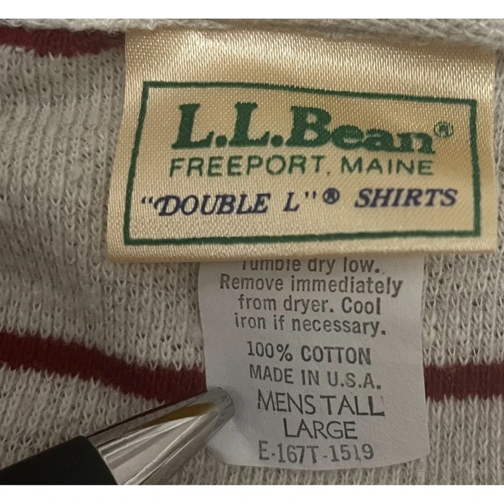 L.L.Bean Polo Mens Tall Large Stripe Made In USA Double L Short Sleeve